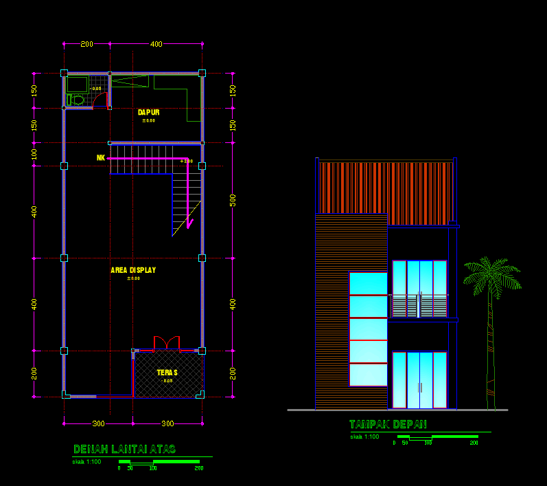 Download Gambar AutoCAD: Desain Ruko 6x14 Meter dwg 