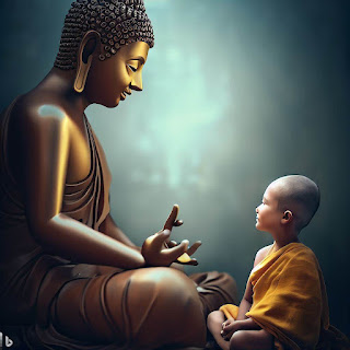 Buddha with young monk