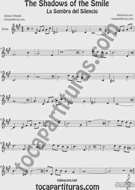 The Shadows of Your Smile Partitura de Trompa y Corno Francés en Mi bemol Sheet Music for French Horn Music Scores La Sombra de tu Sonrisa