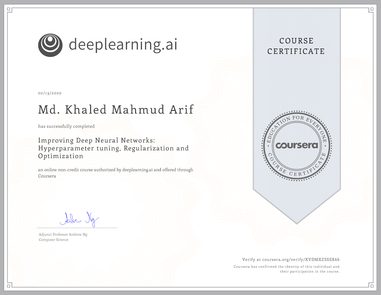 Improving Deep Neural Network Course on Coursera