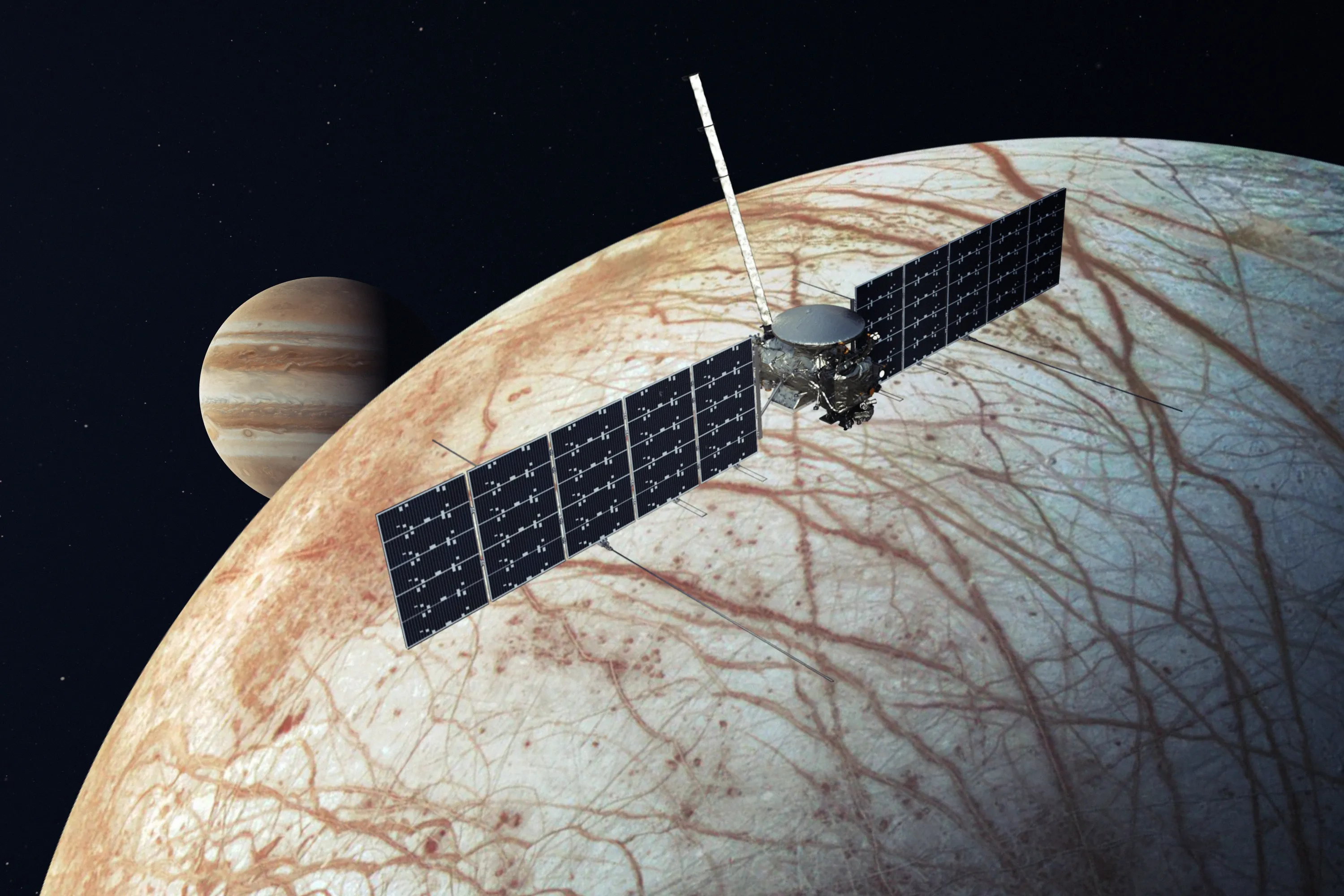 O Europa Clipper da NASA realizará um reconhecimento detalhado da lua Europa de Júpiter e investigará se a lua gelada poderia ter condições adequadas para a vida.