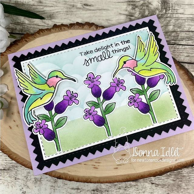 Sweet Hummingbird card by Donna Idlet | Hummingbird Stamp Set, Clouds Stencil, Basic Frames Die Set and Frames & Tags Die Set by Newton's Nook Designs #newtonsnook #handmade