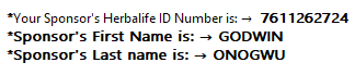 Herbalife Sponsor's ID Number