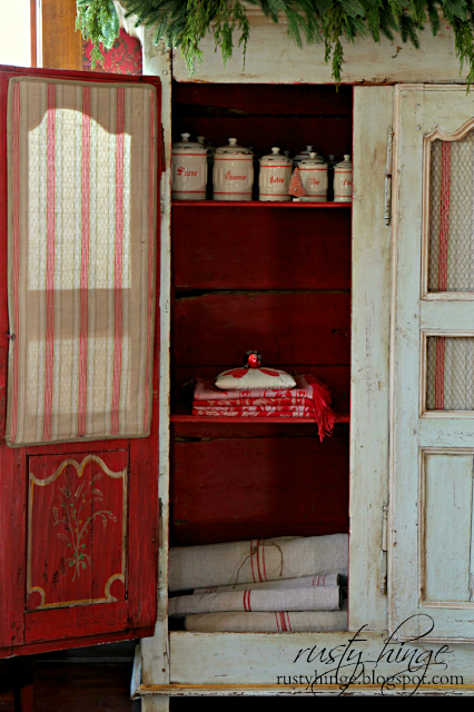 Christmas antique French linen armoire