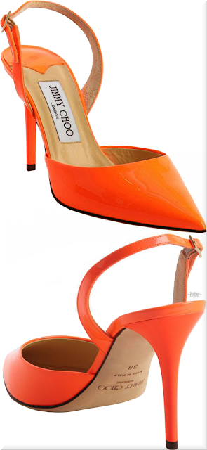 ♦Jimmy Choo Tilly neon flame lLeather pointed-toe slingback pumps #shoes #pantone #red #brilliantluxury