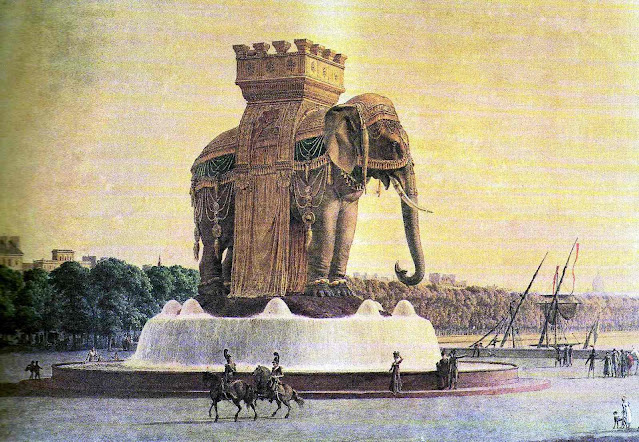 1813 the Elephant of the Bastille'was a monument in Paris, color illustration