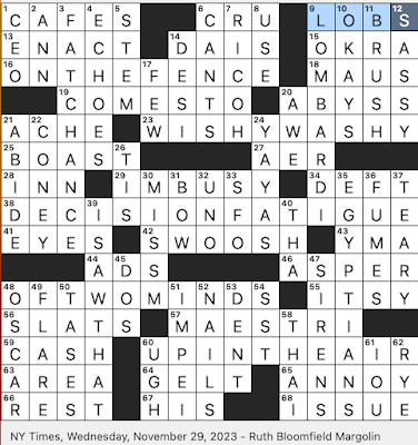 Wed Dec 13, 2023 NYT crossword by Alex Eaton-Salners, No. 1213