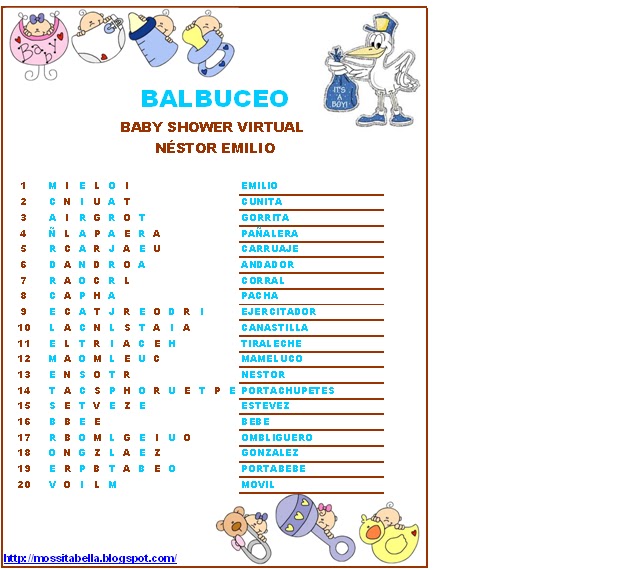 juego baby shower Balbuceo Juego De Baby Shower | 640 x 570