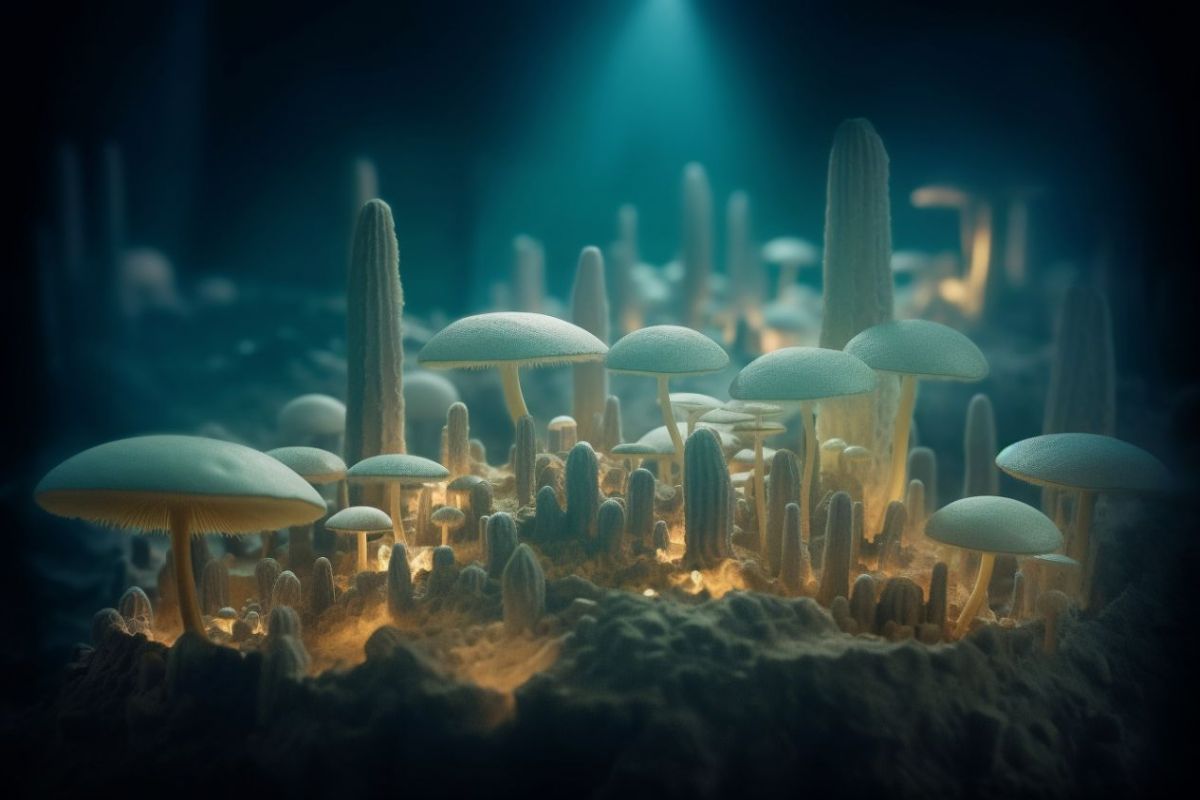 Prompt: mycelium terragen oasis fairytale landscape