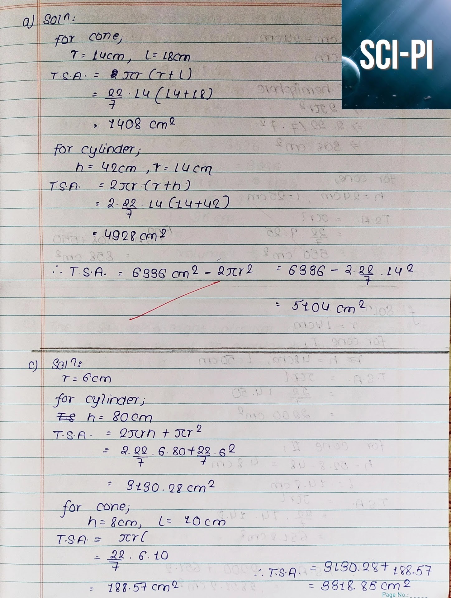 Exercise 7.3 Surface Area and Volume of Cone Class 10 Solutions | vedanta Excel in Mathematics