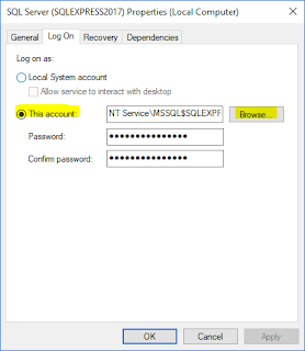 SQL Server Service - Log On tab