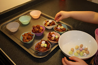 decorating chocolate easter nests