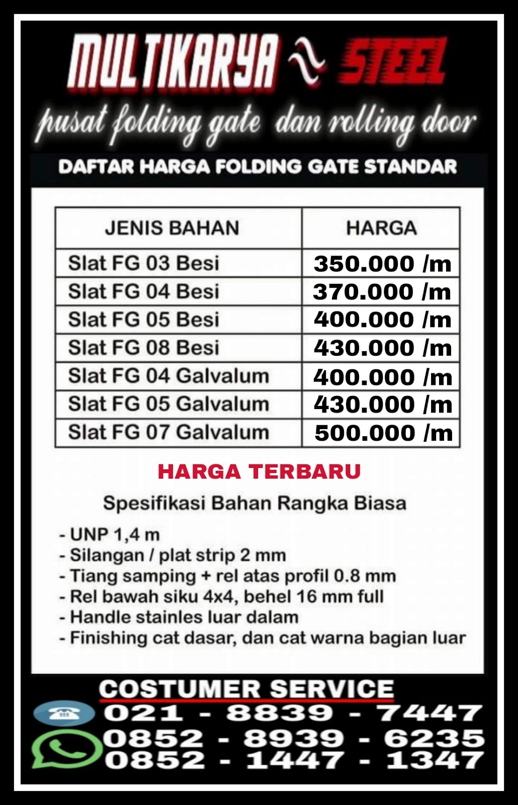 Daftar Harga Pintu Harmonika Medan Murah FOLDING GATE 