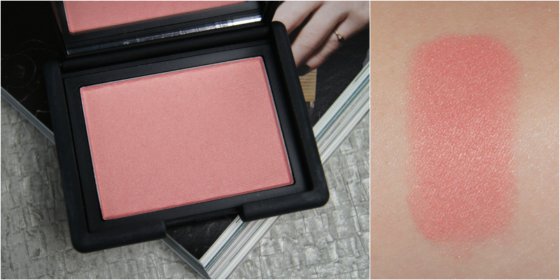 nars deep throat powder blush review swatch peachy pink brightens slight shimmer perfect spring summer