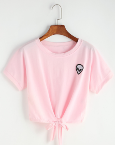  Tie Front Crop Tee With Alien Patch