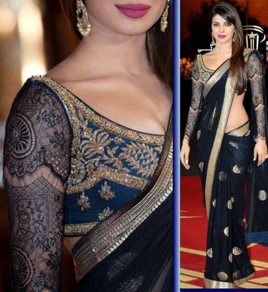 Black Net Saree worn by Priyanka Chopra At Marrakech Film Festival