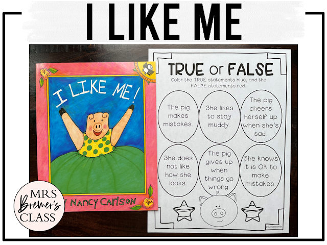 I Like Me book activities unit with literacy printables, reading companion worksheets, lesson ideas, and a craft for Kindergarten and First Grade