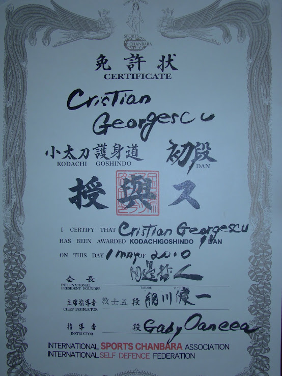 SENSEI CRISTIAN GEORGESCU - DIPLOMA DE GRAD - CENTURA NEAGRA 1 DAN