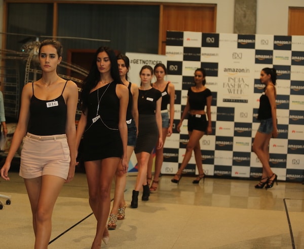 Models walking the ramp for #GETNOTICED  auditions for the Amazon India Fashion Week Spring-Summer 2017, in association with Maybelline New York