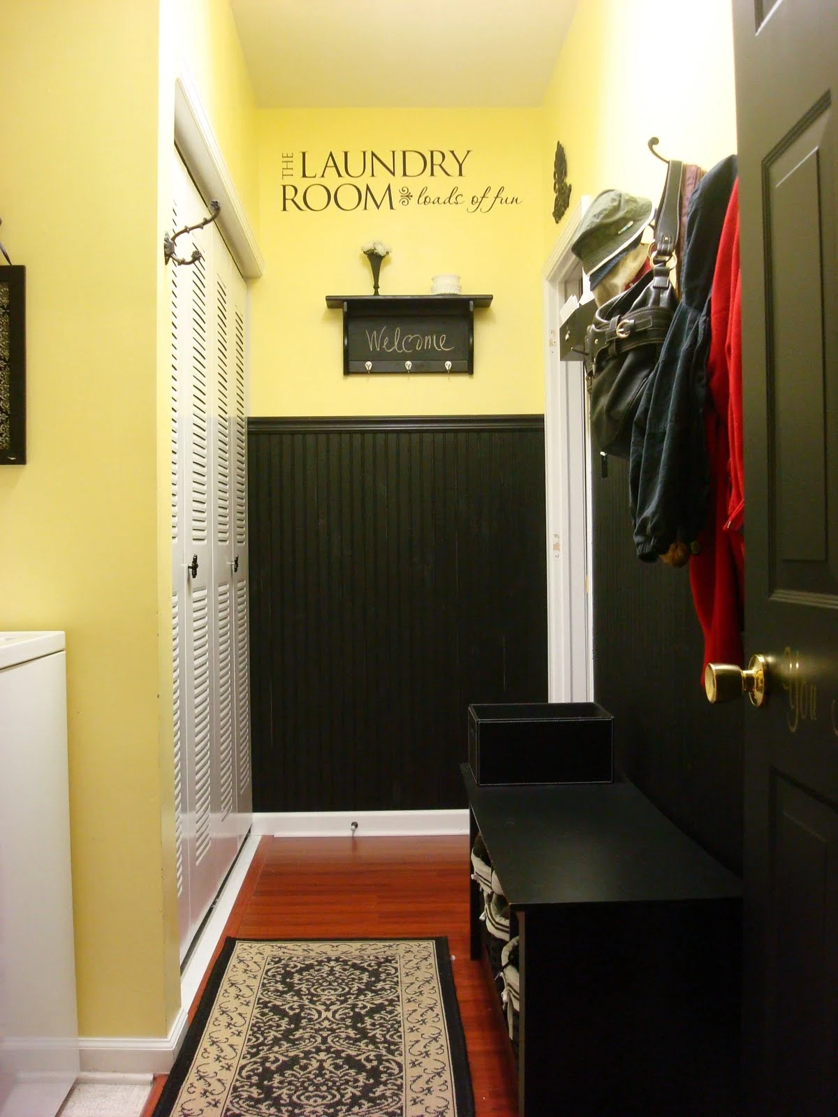 yellow and black mud room