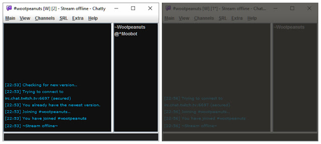 Chatty window with no transparency (Left).  Transparency using "See Through Windows" on Chatty (Right)