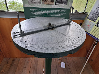 Metal disk on stand with 2 sights