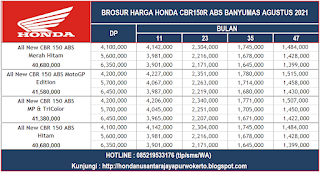 brosur harga honda cbr150r abs banyumas agustus 2021