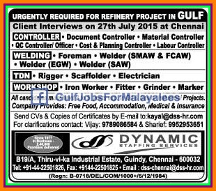 Refinery Project Jobs for Gulf - Free food & Accommodation