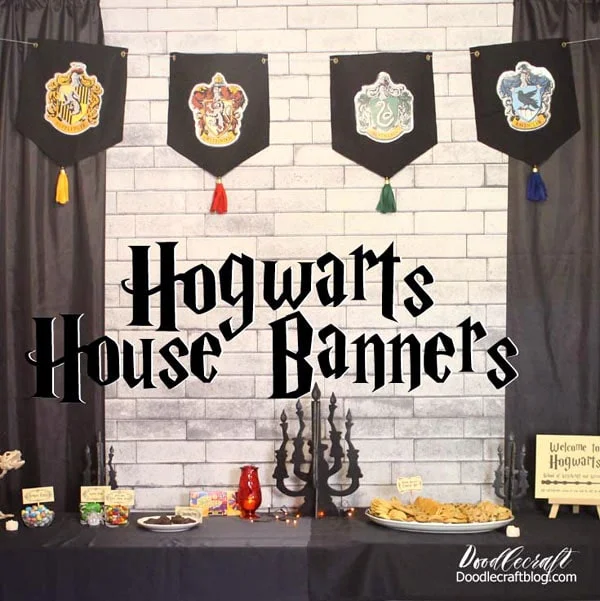 How to Make a Hogwarts House Banner DIY!   Make the Hogwarts House banner for the perfect Harry Potter party, home decor or geek/fandom inspired event!   Maybe you are planning the most epic Harry Potter wedding--this would be a great way to organize the house tables.    Let's get started with this simple DIY Hogwarts Crest Bunting!