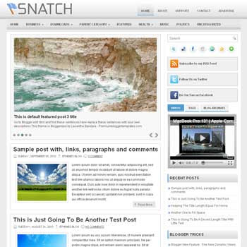 Snatch blog template. template image slider blog. magazine blogger template style. wordpress theme to blogger