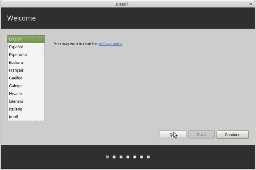 20 choose a language and read the release notes for Linux Mint