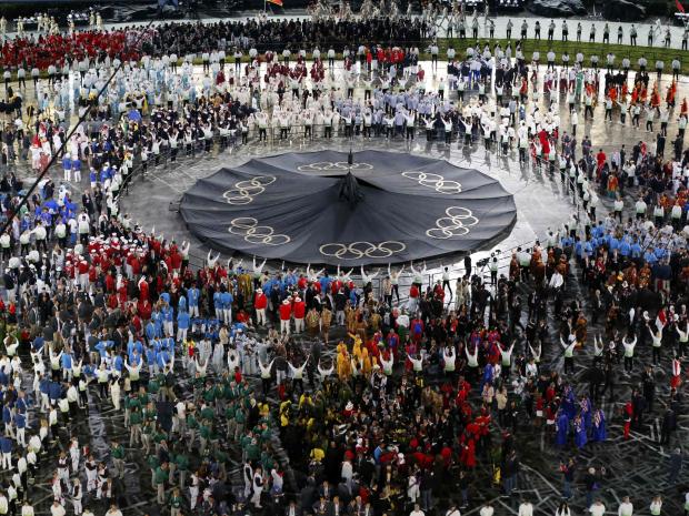 Athletes take their places in the Olympic Stadium during the athletes parade at the opening ceremony of the London 2012 Olympic Games REUTERS/FABRIZIO BENSC