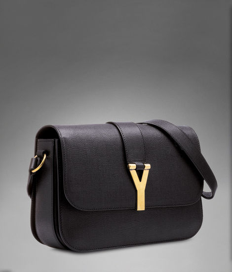 Large YSL Chyc Shoulder Bag in Black Leather