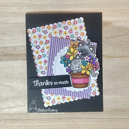 Thanks so much by Debbie features Newton's Blooms, Framework, Frames & Flags, and Circle Frames by Newton's Nook Designs; #inkypaws, #newtonsnook, #springcards, #catcards, #cardmaking