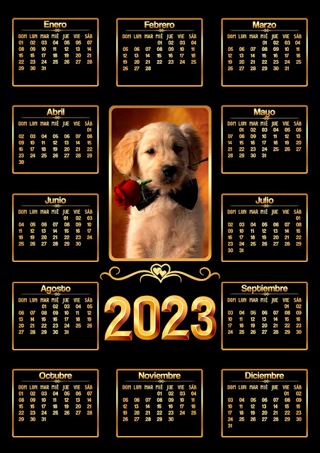 calendario 2023 de perro con rosa