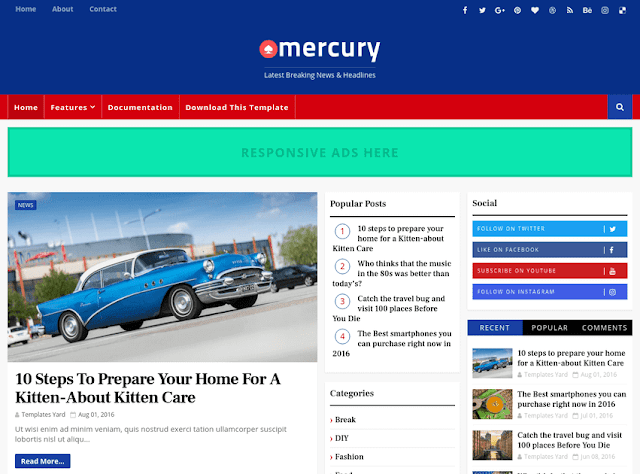 Download Free Mercury News Portal Blogger Template Mercury News Portal Blogger Template