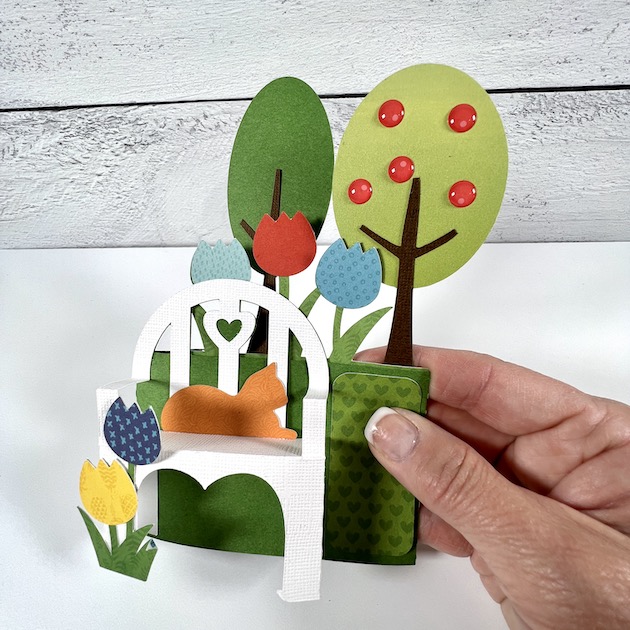Park Bench Folding Card with Kitty Cat and Flowers