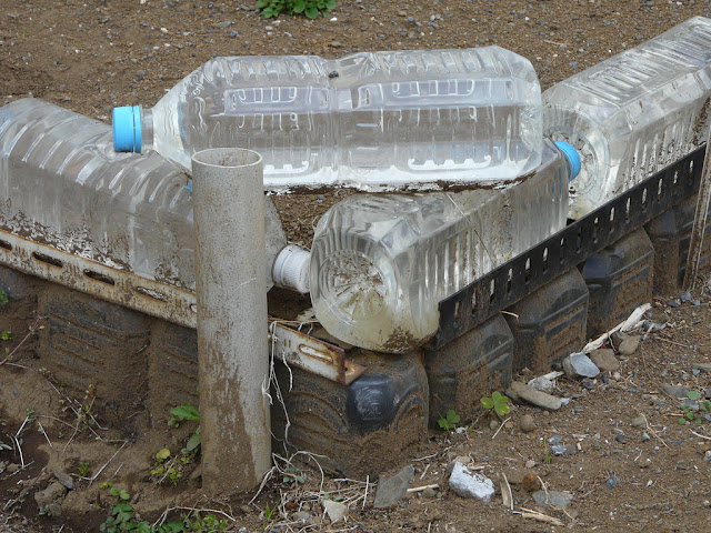 Canteiros feitos com garrafas PET recicladas