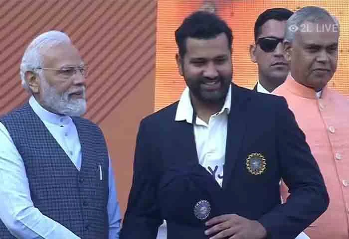 National, News, Ahmedabad, Rohit Sharma, Narendra Modi, Viral, Video, Cricket Test, Cricket, Sports, Final, Entertainment, Top-Headlines, Rohit Sharma Receives Special Cap From Narendra Modi in Ahmedbad Ahead of 4th Test Between Ind-Aus; WATCH VIRAL Video.