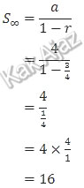 Jumlah tak hingga deret geometri dengan a=4 dan r=3/4