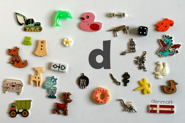 TomToy Individual letter D I spy trinkets for alphabet, Miniature abc objects, Montessori alphabet. Sorting toddler activities