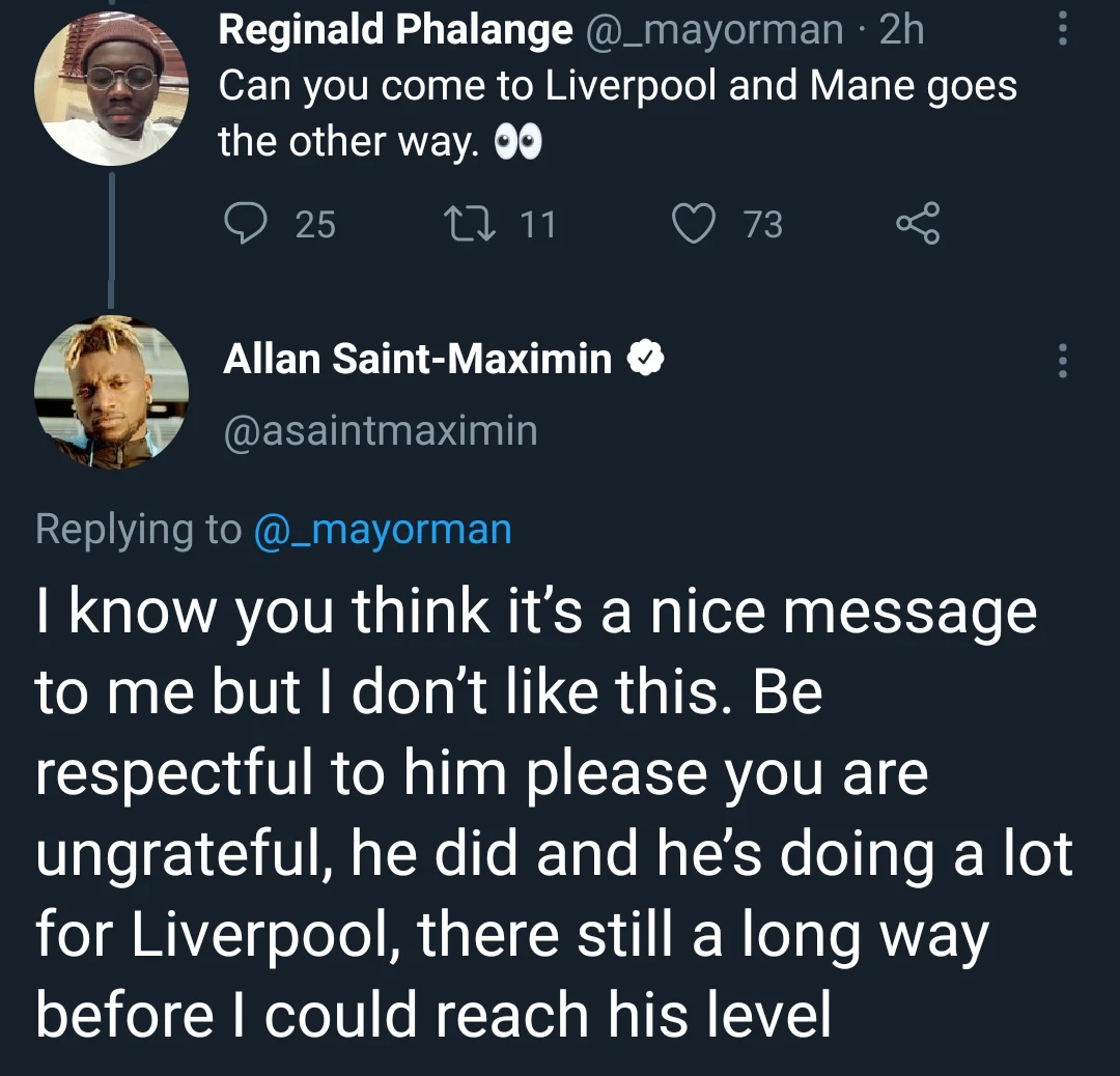 Allan Saint-Maximin slams Liverpool fan for disrespecting Sadio Mané