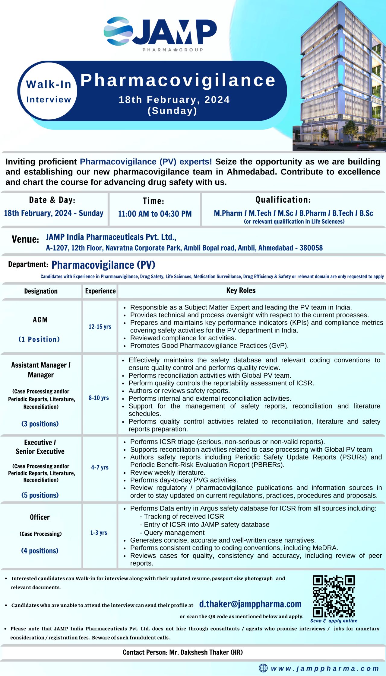 Jamp Pharma Walk In Interview For Pharmacovigilance - Multiple Opening