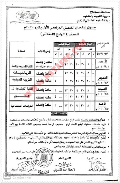 سوهاج جدول امتحان بمحافظة سوهاج اتيرم الاول 2019-2020 ابتدائى -اعدادى - ثانوى