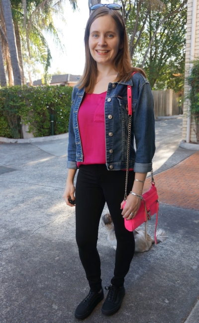 Double denim and vans for spring: Nobody Denim Siren skinny super high-rise jeans with pink | AwayFromBlue