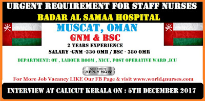 INTERVIEW FOR STAFF NURSES - BADAR AL SAMAA HOSPITAL, MUSCAT ,OMAN