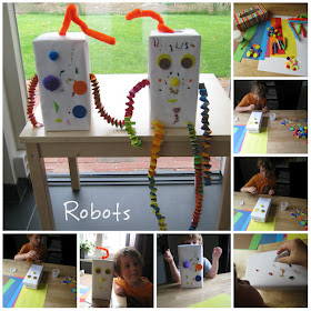 Met de kinderen robots geknutseld van papier, foam, lege doosjes etc.