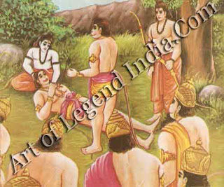Rama and Lakshmana, alliance with Sugriva and Hanuman eventually leads them to fight side by side against the evil Ravana. Here they are shown together in the thick of battle.