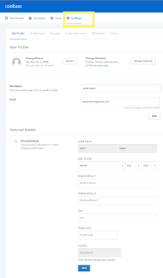 coinbase setting 