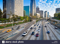 The 110 Harbour Freeway and Downtown Los Angeles skyline, California, United States of America, North America (Credit: robertharding / Alamy Stock Photo) Click to Enlarge.